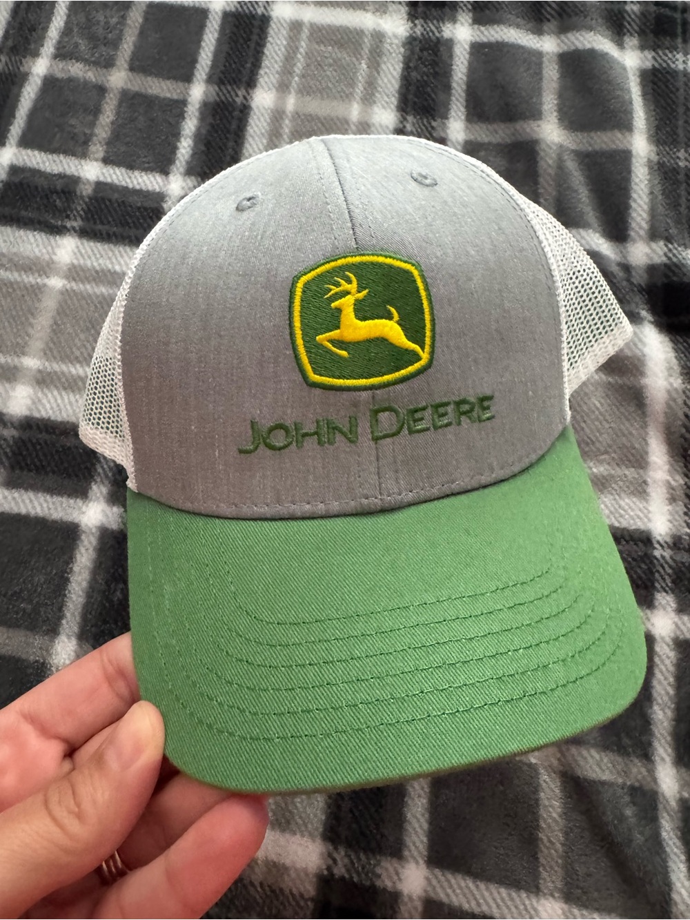 John Deere Gray Crown Green Bill Kids Mesh Trucker Hat